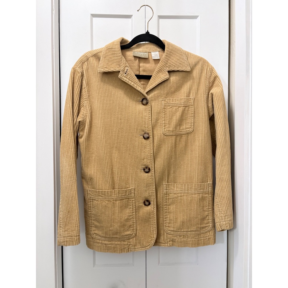 Liz Claiborne Lizwear Petite Tan Corduroy Chore Jacket Button Up Cotton Small P